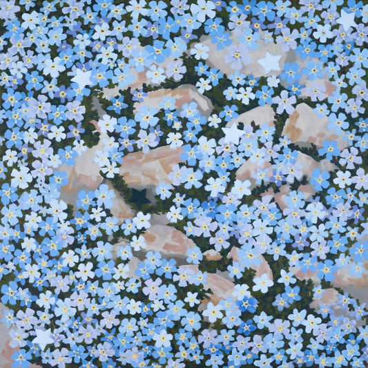 Forget Me Not & Spiral Path, 20"x20" Original Painting