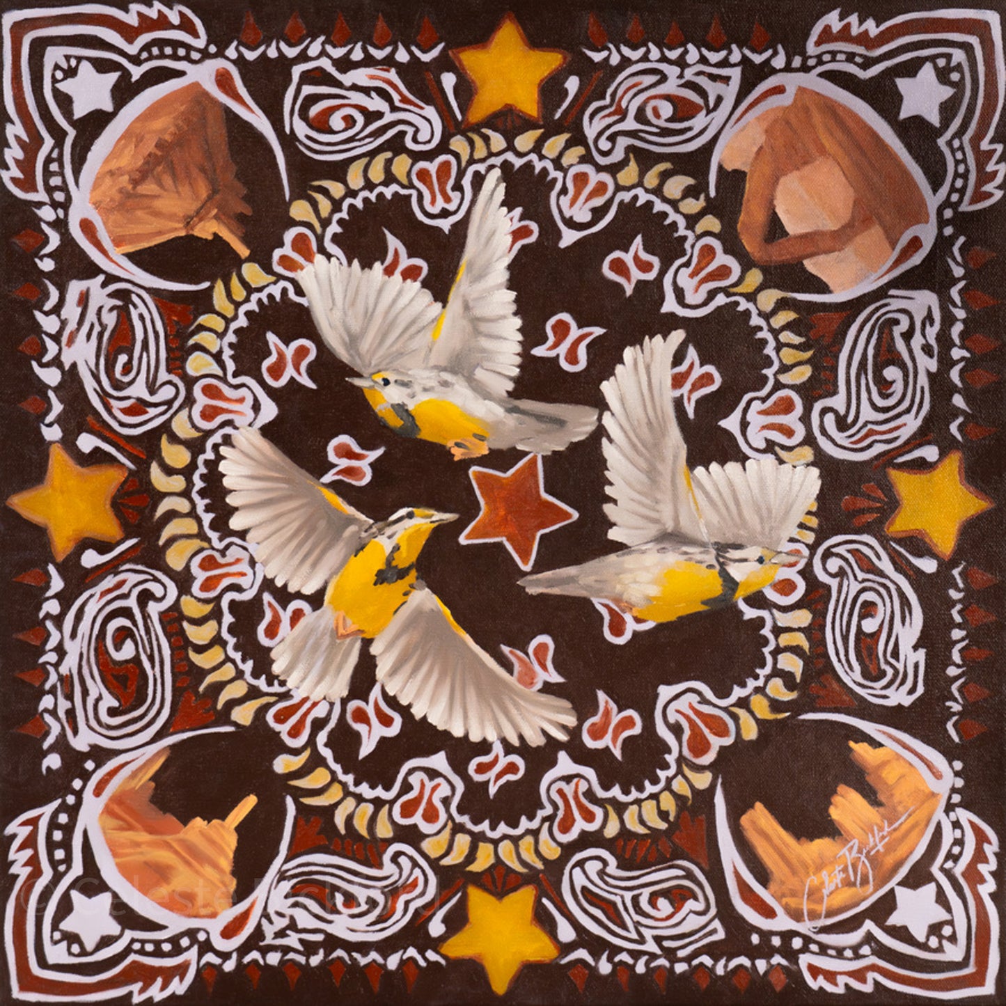 Meadowlark & Desert Towers - Fine Art Silk Scarf